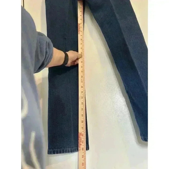 Posted Dark Blue Slim Straight Leg High Rise Jeans Sz 3/4 Waist 27 Wedge Pockets - Picture 3 of 11